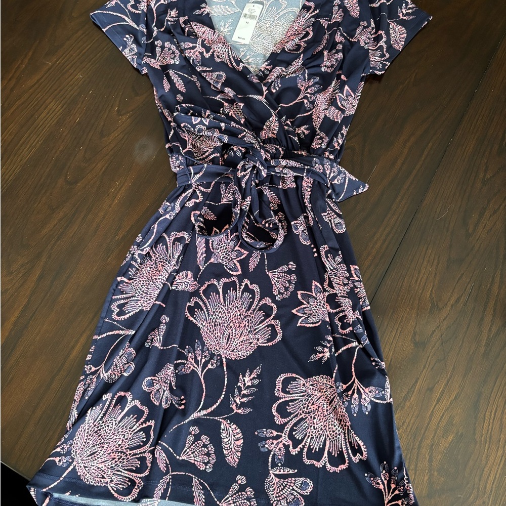 Banana Republic Navy and Pink Floral Midi Dress